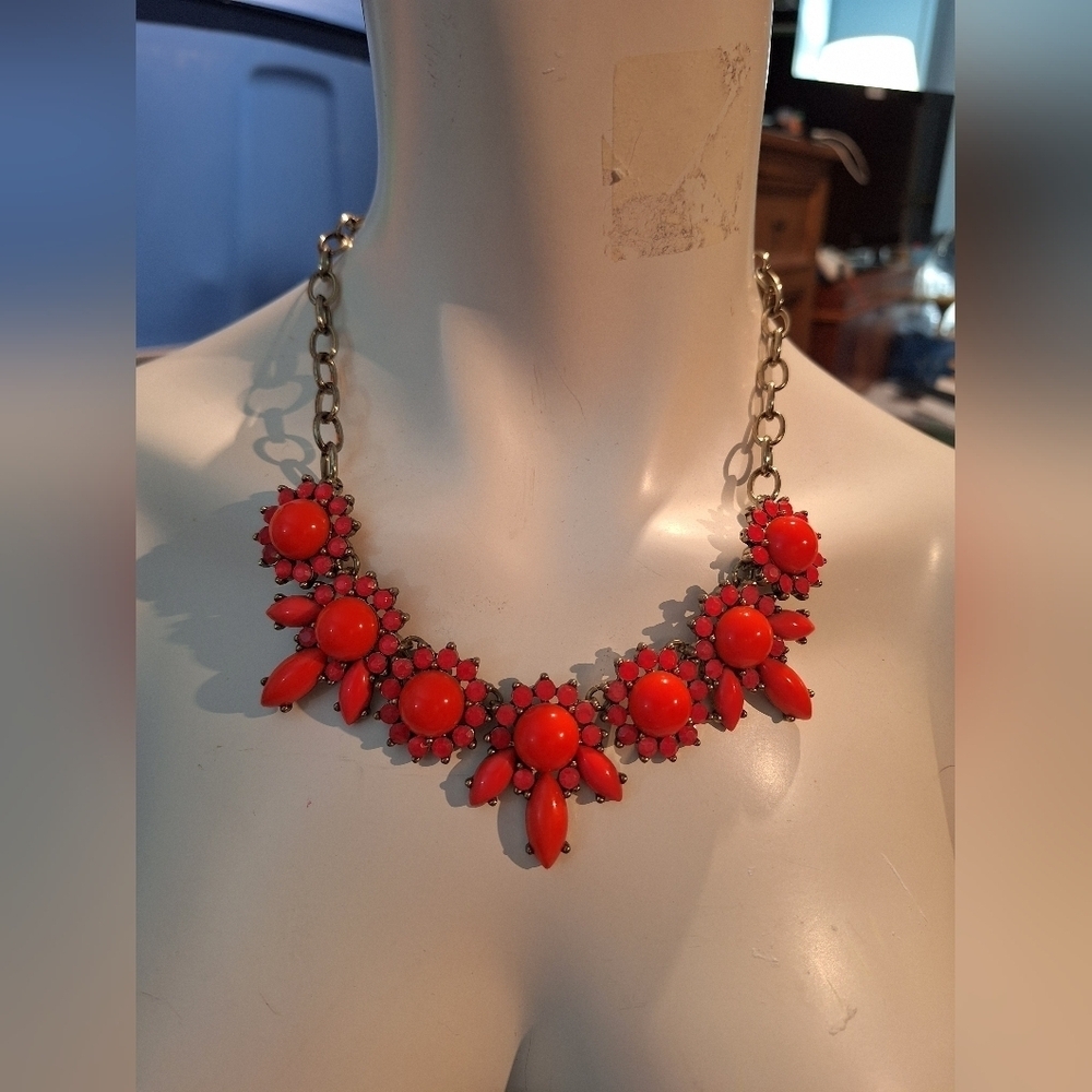 J.Crew Orange Enamel Gold Tone Necklace